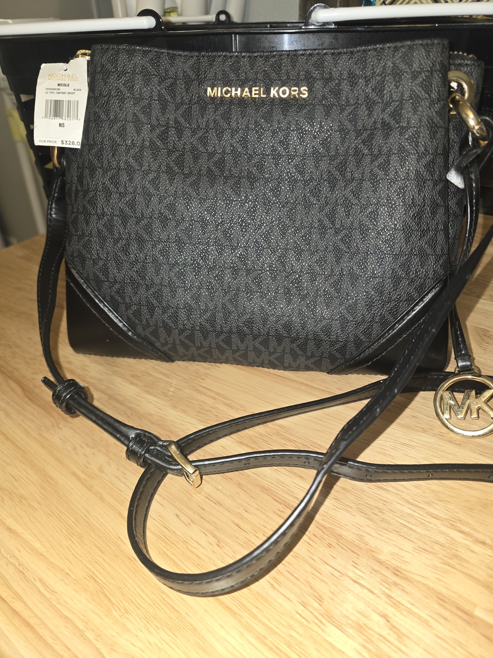 Michael Kors Nicole Black Signature Crossbody with Gold Accents